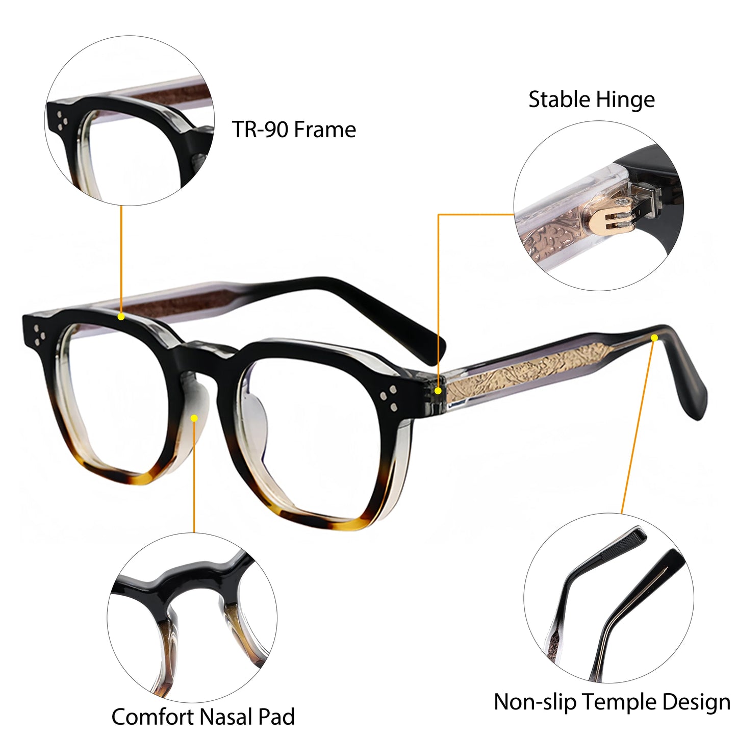 Caterside New Square Flat Light Glasses for Men Women Retro TR Frame Eyeglass High-Quality Eyewear Minimalist Matching
